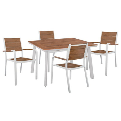 Set 5 Pieces Table & Armchairs Aluminum Polywood White Color Hm10459