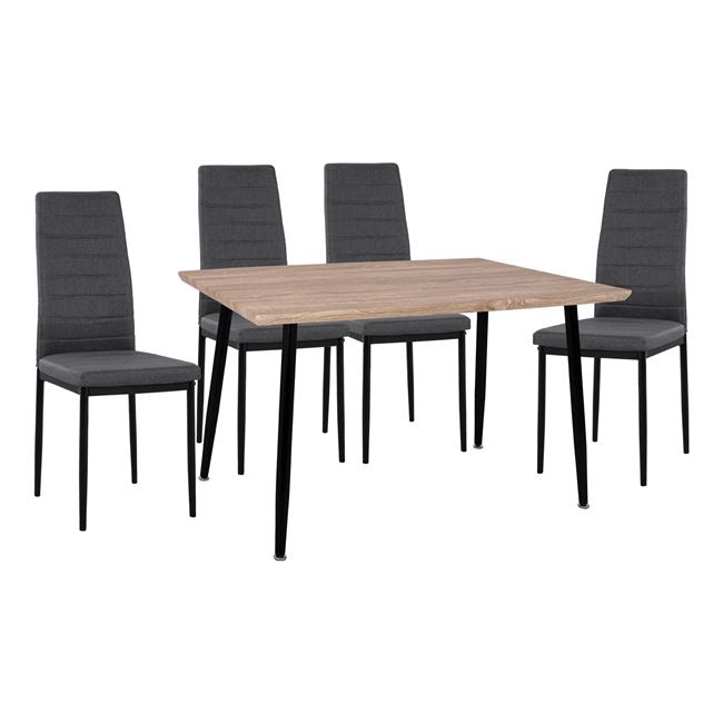 Set 5 Pieces Table Sonama & Metallic Chairs Lady Grey Fabric Black Hm11027.10 120x70x76.5 Cm