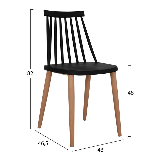 Set 5 Pieces Table 140x80x76 Cm Sonama & Chairs Vanessa Black With Metallic Legs Hm11037