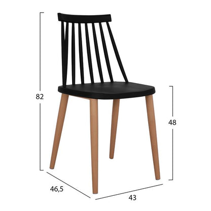 Set 5 Pieces Table 140x80x76 Cm Sonama & Chairs Vanessa Black With Metallic Legs Hm11037