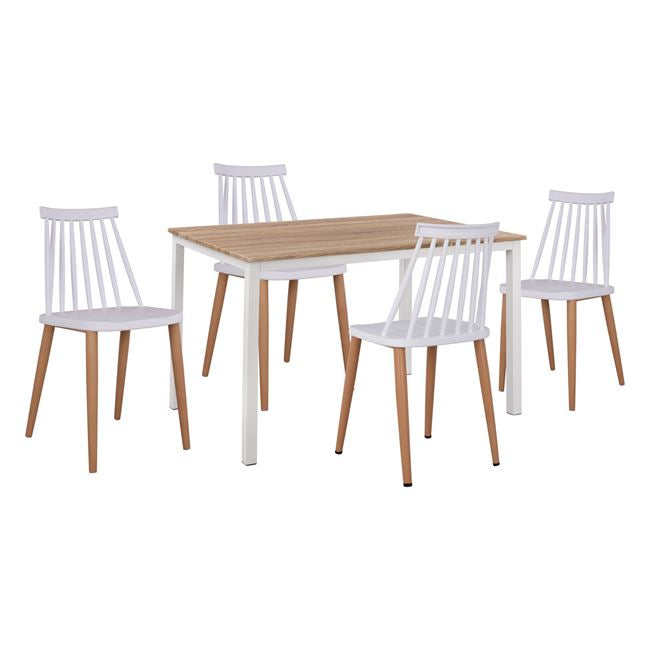 Set 5 Pieces Table Sonama & Chairs Vansess White Color Metallic Chair Hm11002.01 110x70x76 Cm