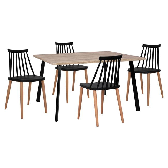 Set 5 Pieces Table 140x80x76 Cm Sonama & Chairs Vanessa Black With Metallic Legs Hm11037