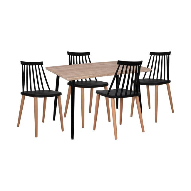 Set 5 Pieces Table Sonama & Chairs Vanessa Black Color Hm11024.02 120x70x76.5 Cm