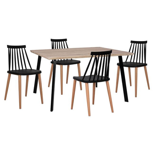Set 5 Pieces Table 140x80x76 Cm Sonama & Chairs Vanessa Black With Metallic Legs Hm11037