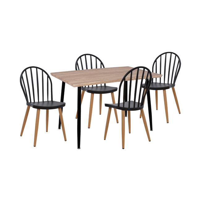 Set 5 Pieces Table Sonama Black Legs & Black Polypropylene Chairs Hm11025.02