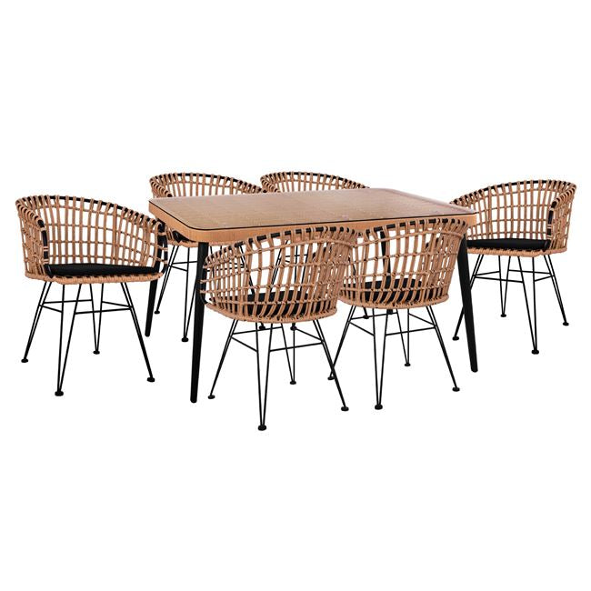 Set 7 Pieces Allegra Wicker With Table 160x90x78 Beige & Black Hm10496