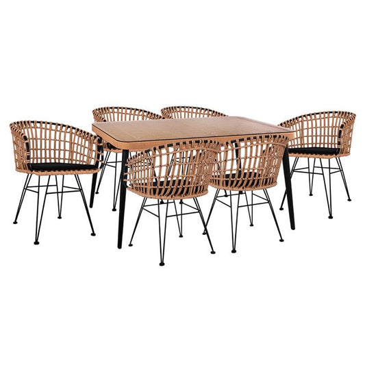 Set 7 Pieces Allegra Wicker With Table 160x90x78 Beige & Black Hm10496