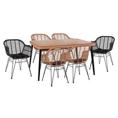 Set 7 Pieces Allegra Wicker With Table 160x90x78 Beige & Black Color Hm10513