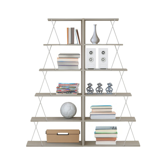 Bookcases 2pcs Set Hm11772.11 Melamine In Sonama Color-white Metal Rods 65x24x146Υεκ.(x2)