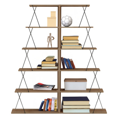 Bookcases 2pcs Set Mini Tars Hm11772.14 Melamine In Oak Color-black Metal Rods 65x24x146hcm.(x2)