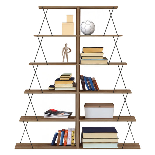 Bookcases 2pcs Set Mini Tars Hm11772.14 Melamine In Oak Color-black Metal Rods 65x24x146hcm.(x2)