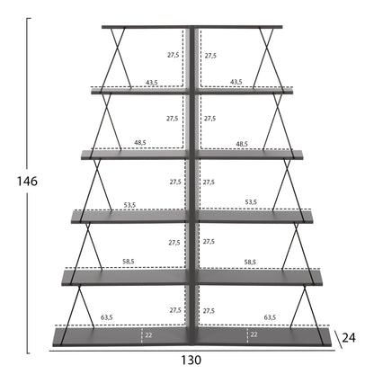 Bookcases 2pcs Set Mini Tars Hm11772.20 Melamine In Gray Color-black Metal Rods 65x24x146hcm.(x2)