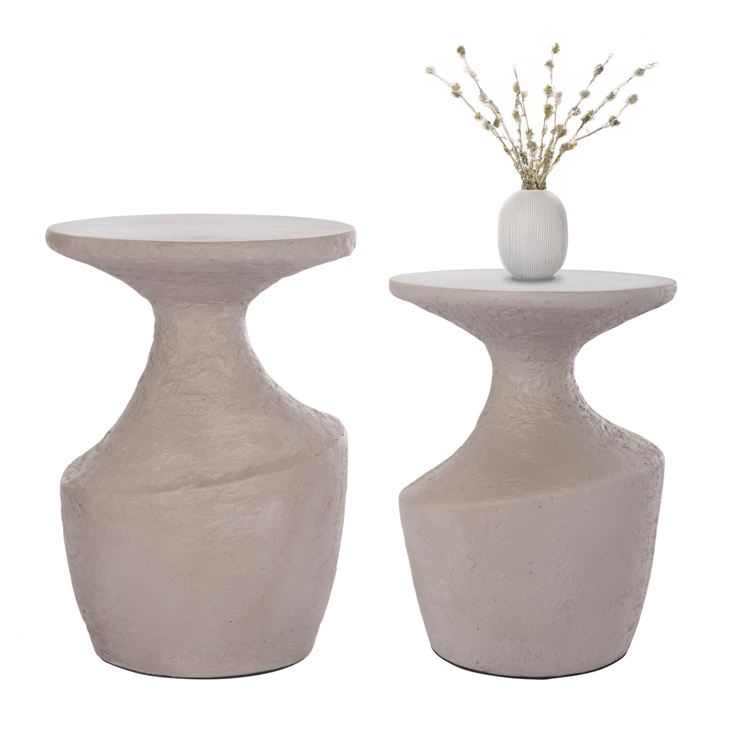 Side Tables 2pcs Set Rebon Hm21137.03 Fiber Cement In Grey--Φ40cm & Φ27.5cm