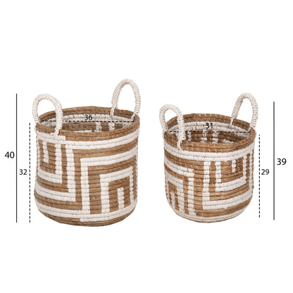 2-piece Set Of Decorative Baskets Hm7846.01 Mendong Grass In Natural-white Color Φ36x32-40hcm.