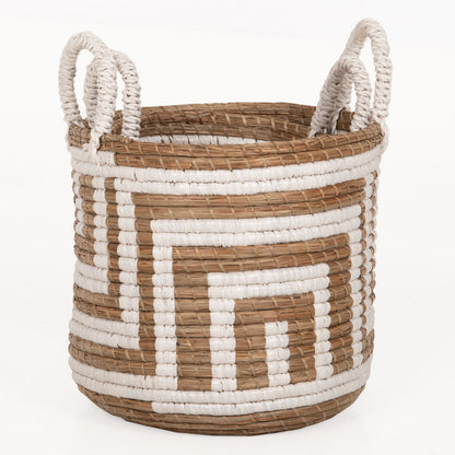 2-piece Set Of Decorative Baskets Hm7846.01 Mendong Grass In Natural-white Color Φ36x32-40hcm.