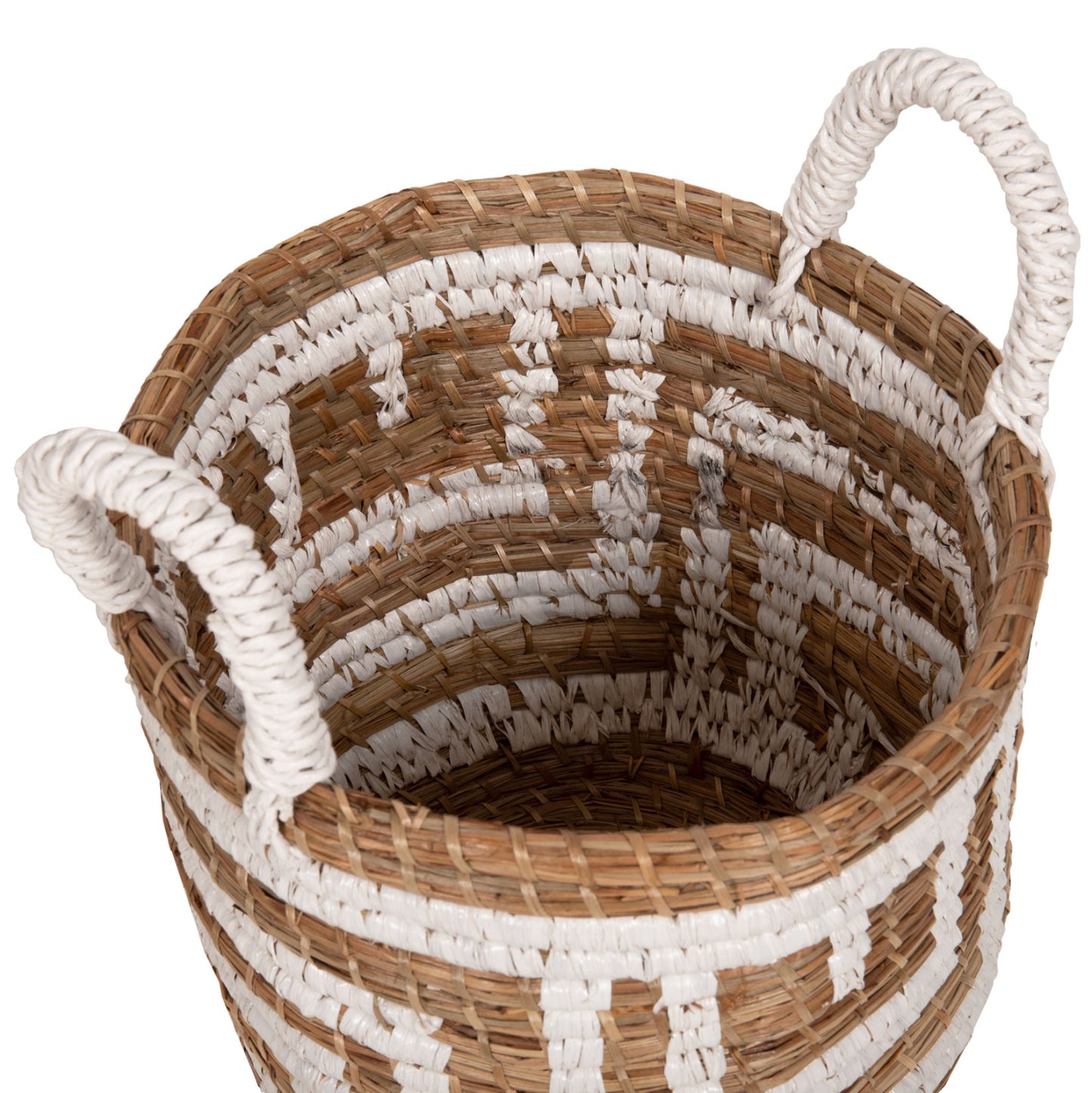 2-piece Set Of Decorative Baskets Hm7846.01 Mendong Grass In Natural-white Color Φ36x32-40hcm.