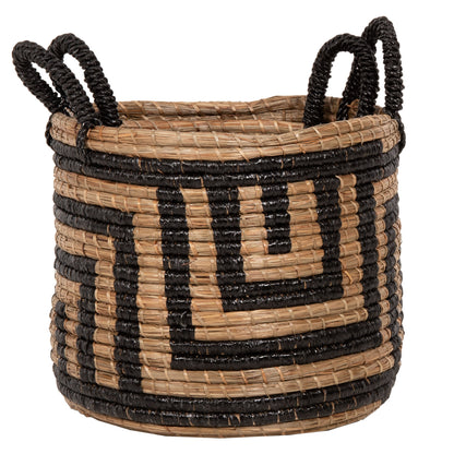 2-piece Set Of Decorative Baskets Hm7846.02 Mendong Grass In Natural-black Color Φ36x32-40hcm.
