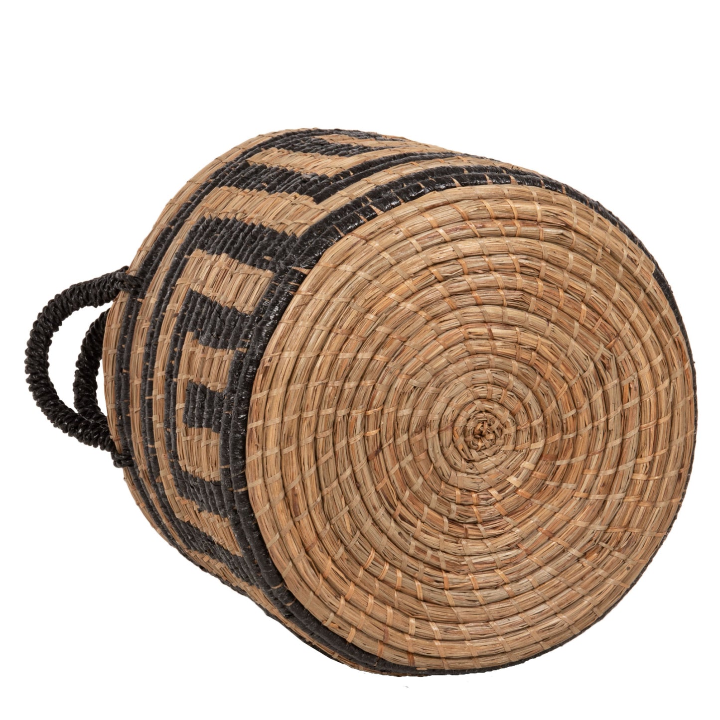 2-piece Set Of Decorative Baskets Hm7846.02 Mendong Grass In Natural-black Color Φ36x32-40hcm.