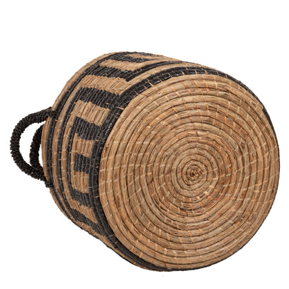 2-piece Set Of Decorative Baskets Hm7846.02 Mendong Grass In Natural-black Color Φ36x32-40hcm.
