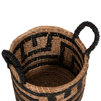 2-piece Set Of Decorative Baskets Hm7846.02 Mendong Grass In Natural-black Color Φ36x32-40hcm.