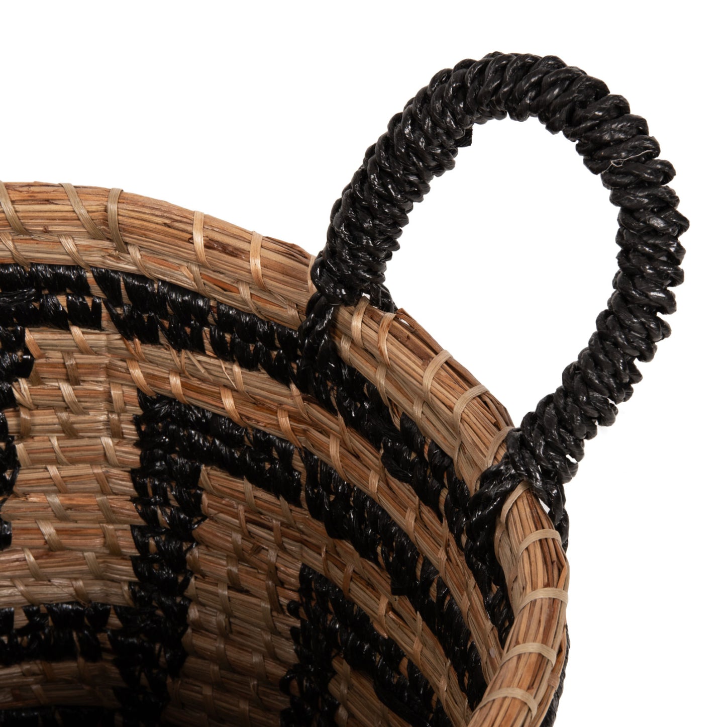 2-piece Set Of Decorative Baskets Hm7846.02 Mendong Grass In Natural-black Color Φ36x32-40hcm.