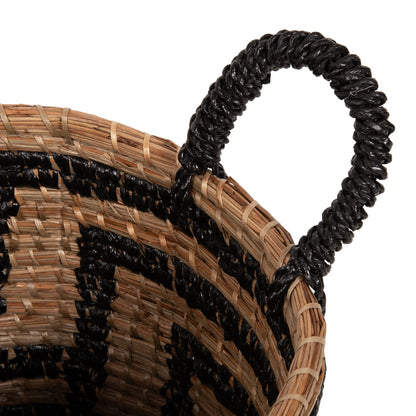 2-piece Set Of Decorative Baskets Hm7846.02 Mendong Grass In Natural-black Color Φ36x32-40hcm.