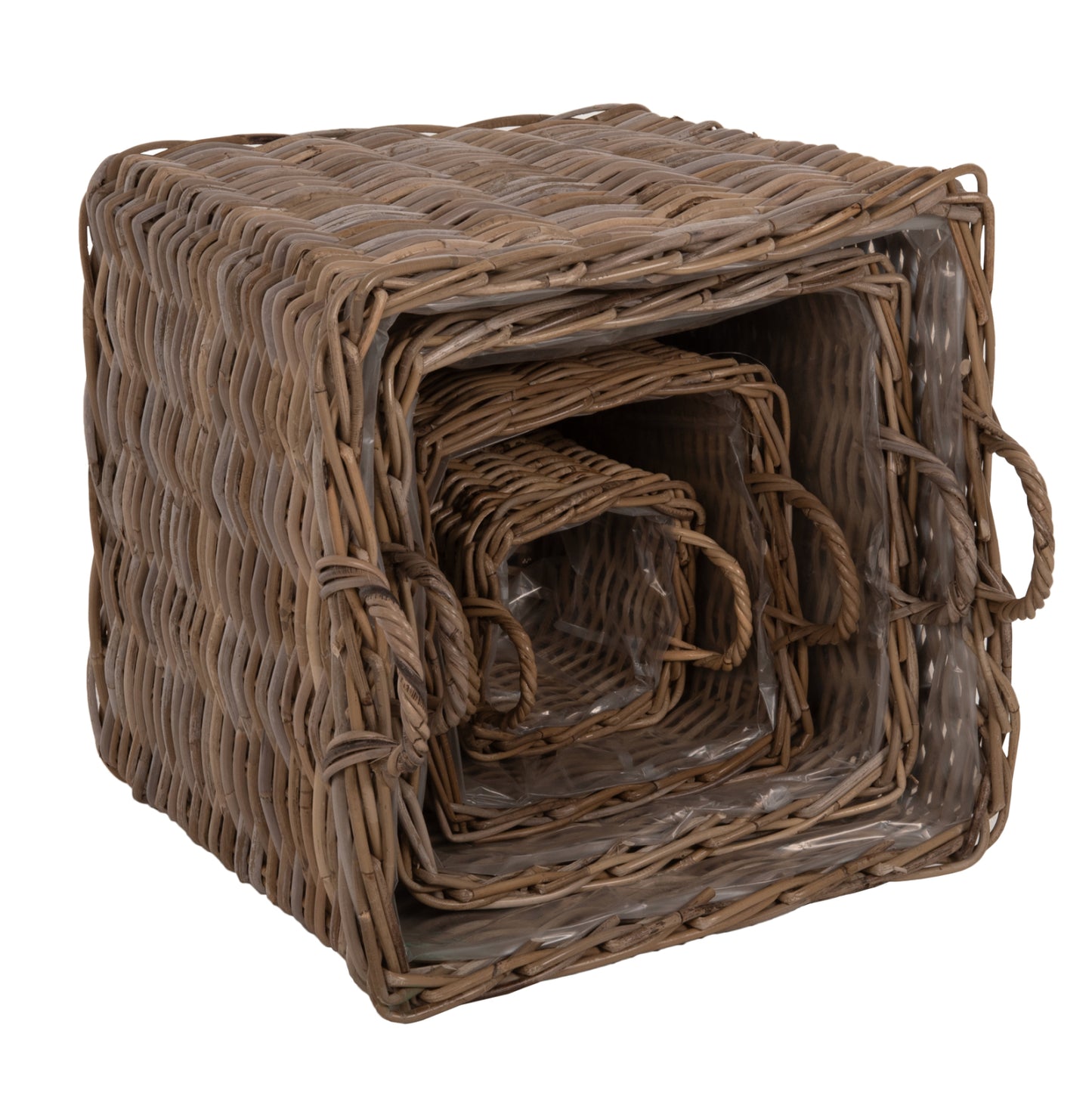Decorative Baskets Kater 4pcs Hm9657 Kubu Rattan In Grey 52x52x50-57hcm.