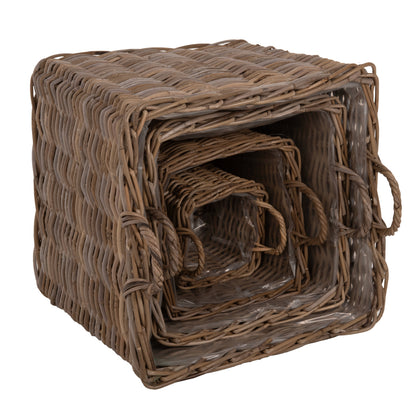 Decorative Baskets Kater 4pcs Hm9657 Kubu Rattan In Grey 52x52x50-57hcm.