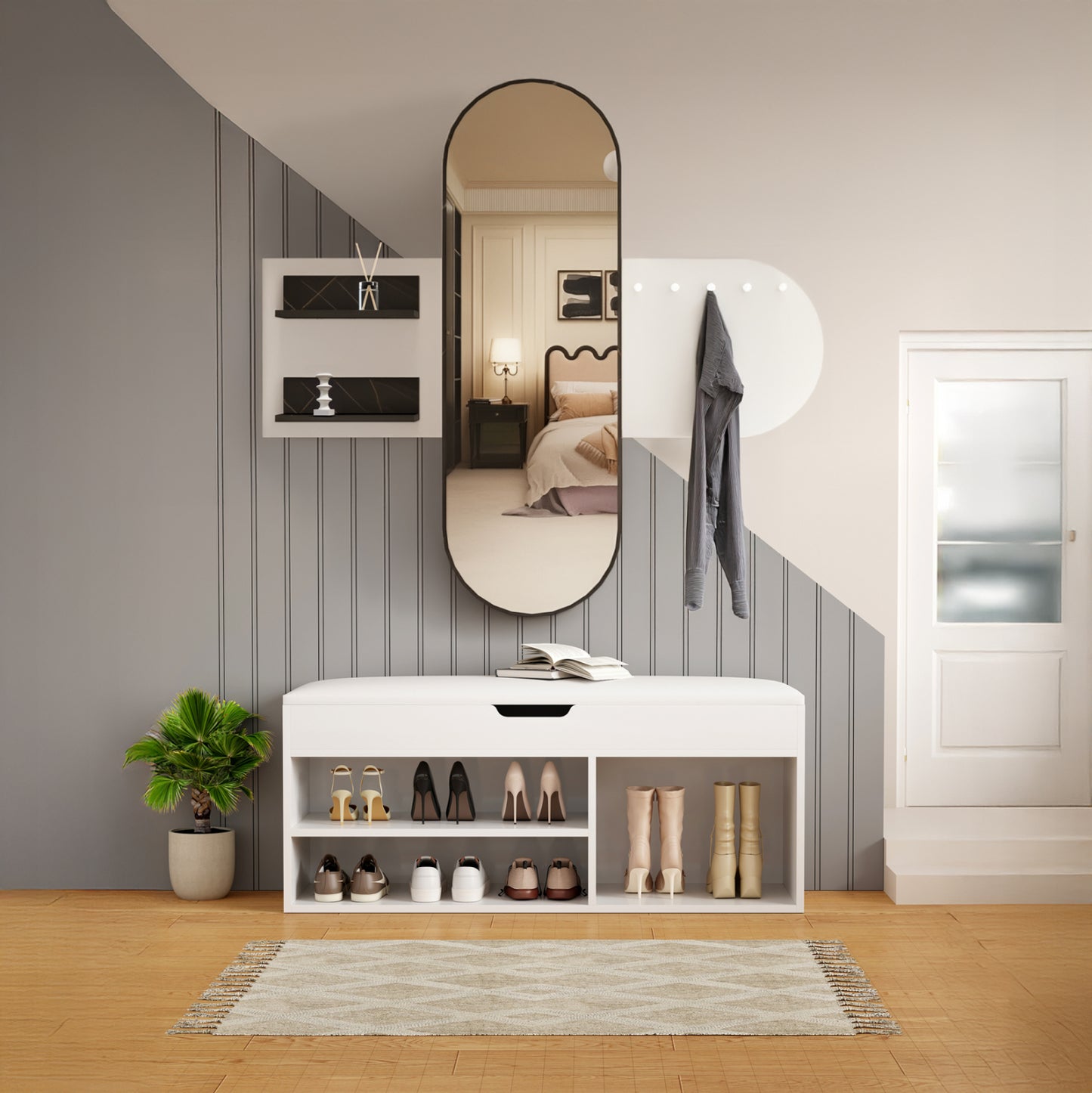 Entrance Set 2pcs Cheryl Hm21276.01 Melamine In White--black Marble Look