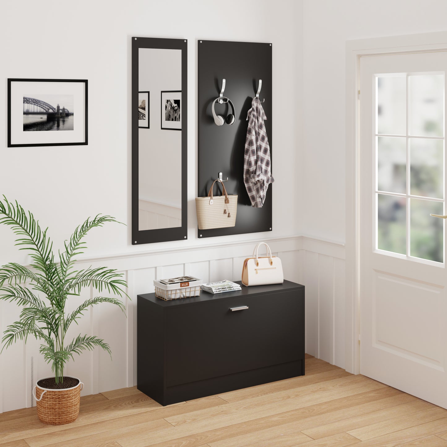 Entryway Set With Mirror Vern Hm2476.02 Melamine In Wenge 80x27x175hcm.