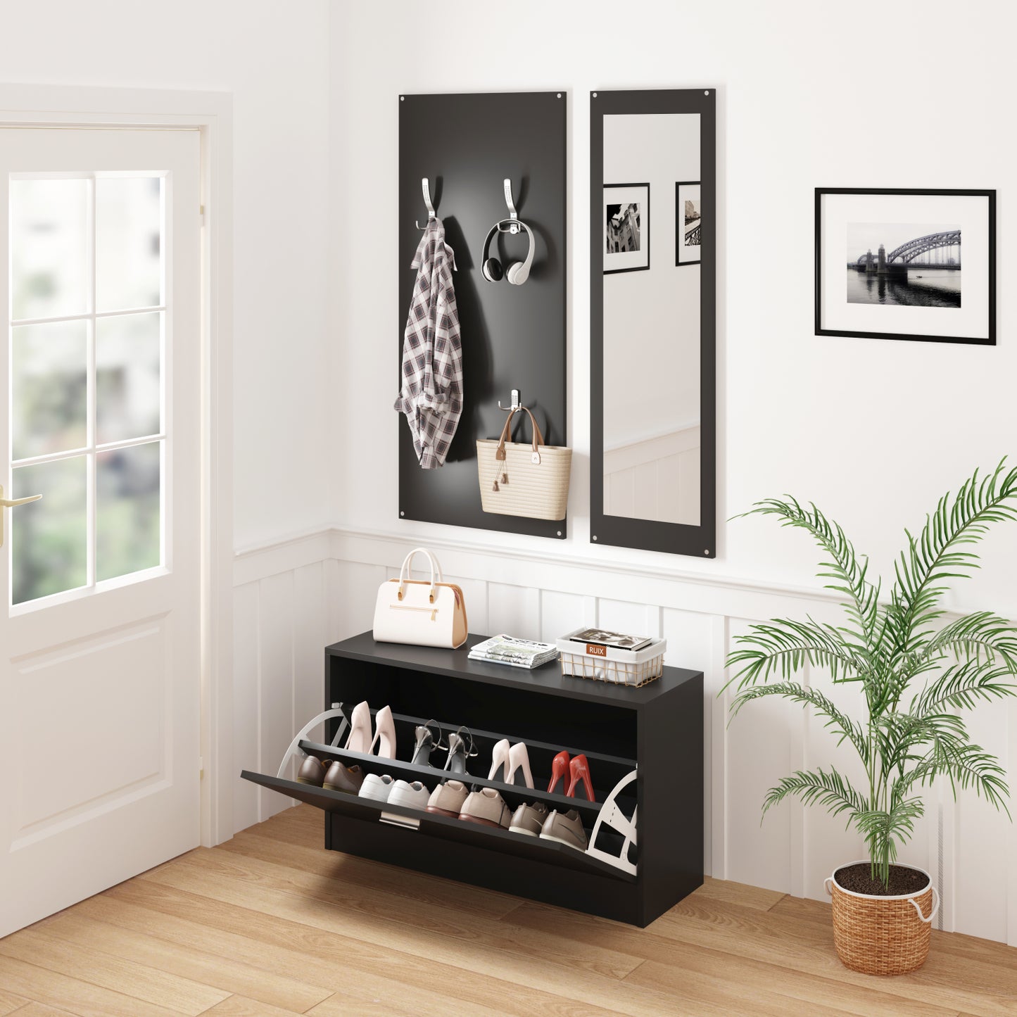 Entryway Set With Mirror Vern Hm2476.02 Melamine In Wenge 80x27x175hcm.