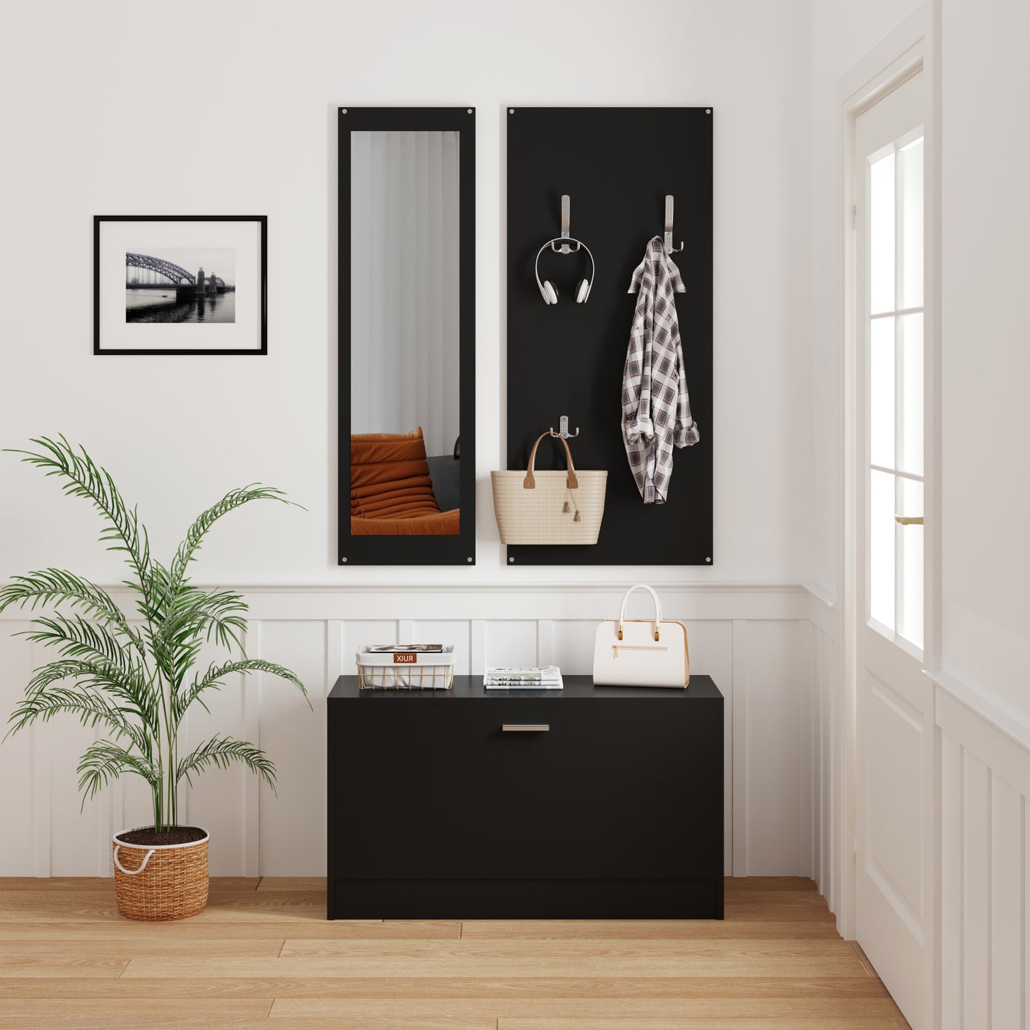 Entryway Set With Mirror Vern Hm2476.02 Melamine In Wenge 80x27x175hcm.
