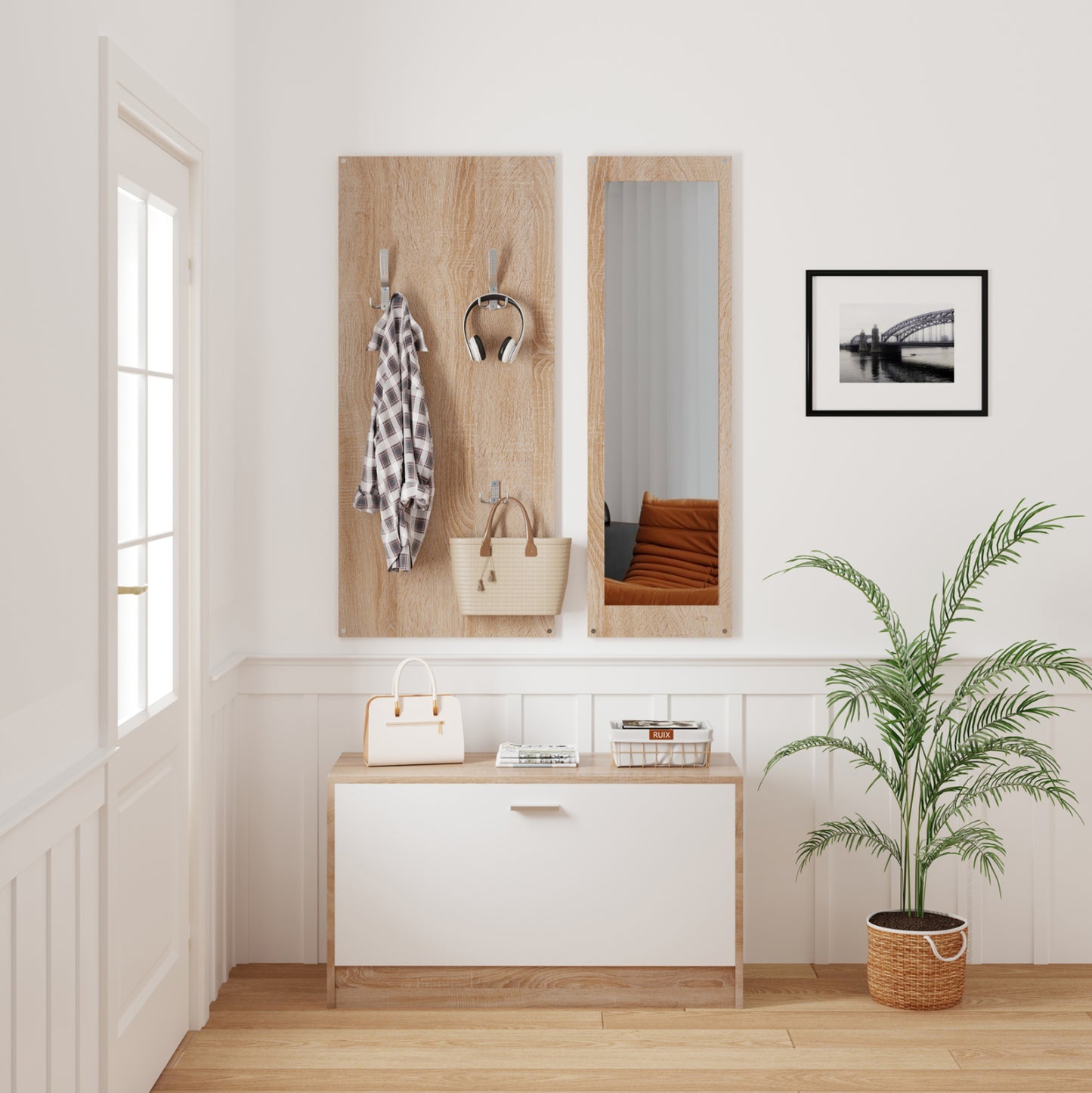 Entryway Set With Mirror Vern Hm2476.04 Melamine In Sonama-white 80x27x175hcm.