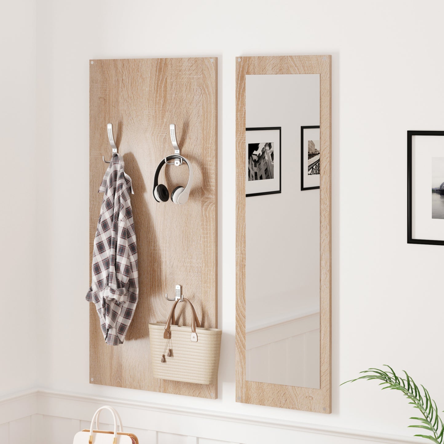 Entryway Set With Mirror Vern Hm2476.04 Melamine In Sonama-white 80x27x175hcm.