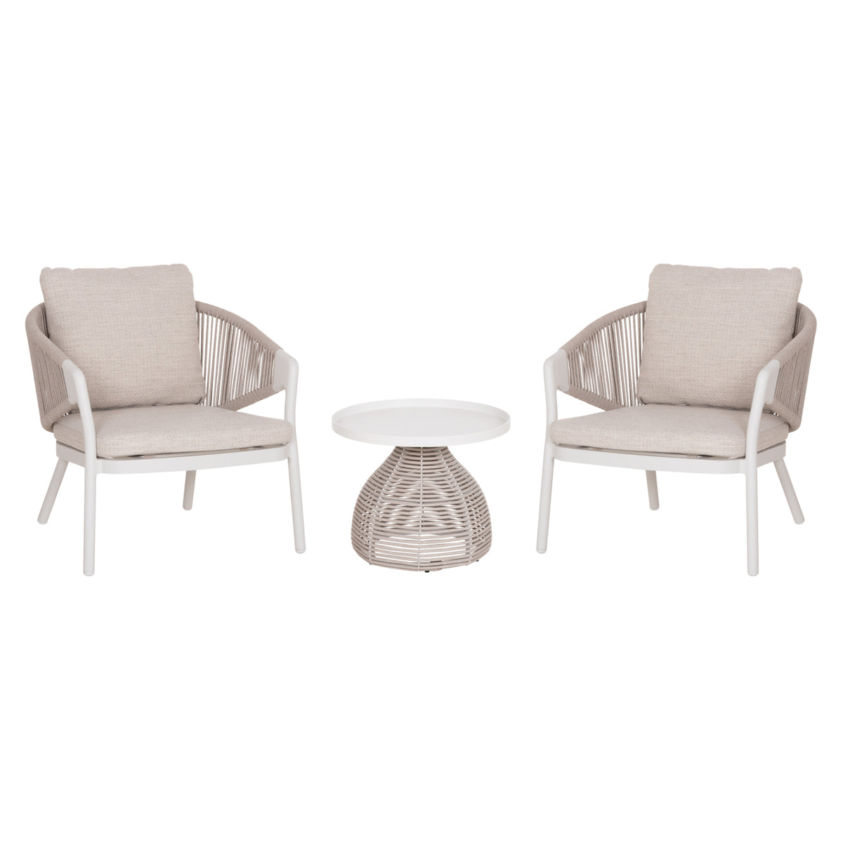 Outdoor 3pcs Set Driscoll Hm10907.02 Cofee Table & 2 Armchairs--aluminum In Cream White