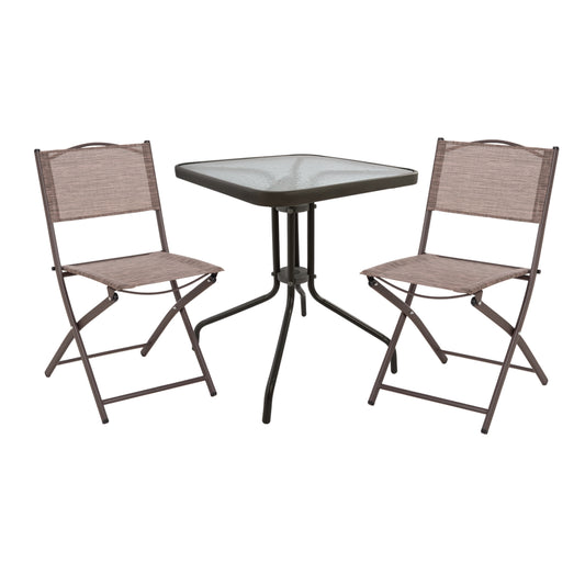 Outdoor Dining Set 3pcs Figo Hm21036 Metal Table & 2 Foldable Chairs-brown
