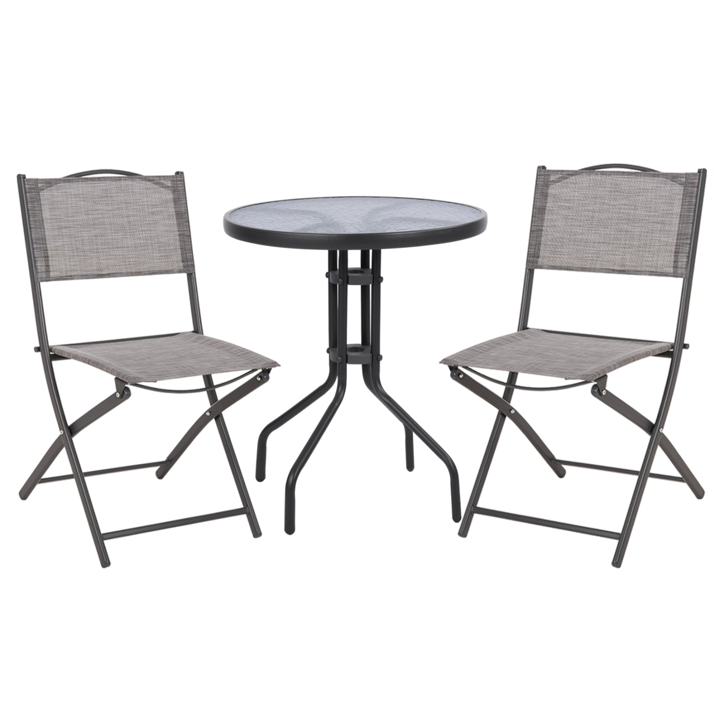 Outdoor Dining Set 3pcs Lima Hm21038.01 Metal Round Table & 2 Foldable Chairs-grey
