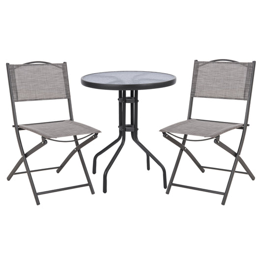 Outdoor Dining Set 3pcs Lima Hm21038.01 Metal Round Table & 2 Foldable Chairs-grey