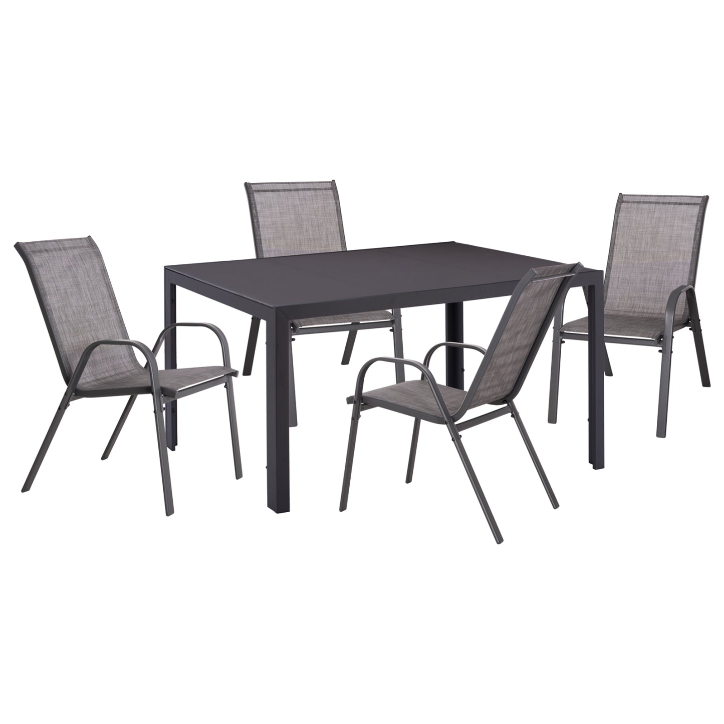 Outdoor 5pcs Dining Set Leofer Hm21004 Metal Table-4 Metal Armchairs-grey