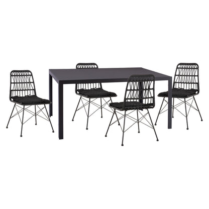 Outdoor Dining Set 5pcs Ofer Hm21029 Dark Gray Metal-black Wicker & Metal