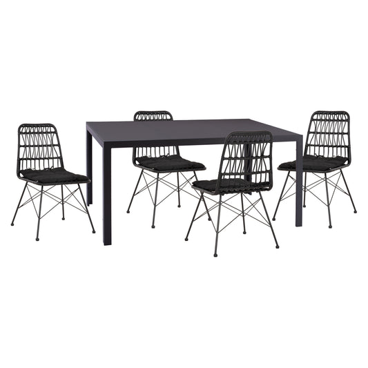 Outdoor Dining Set 5pcs Ofer Hm21029 Dark Gray Metal-black Wicker & Metal