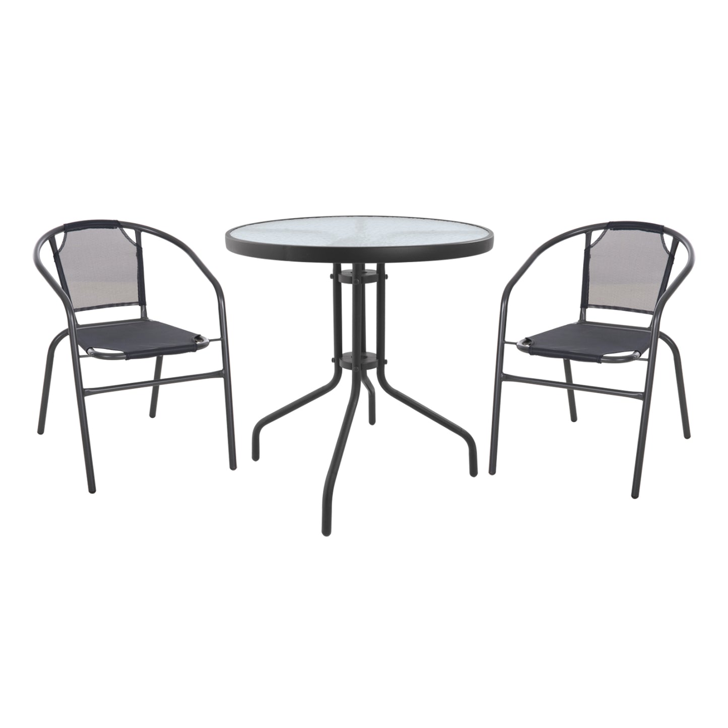 Outdoor Set 3pcs Hm10711 Grey Metal-safety Glass-grey Textilene