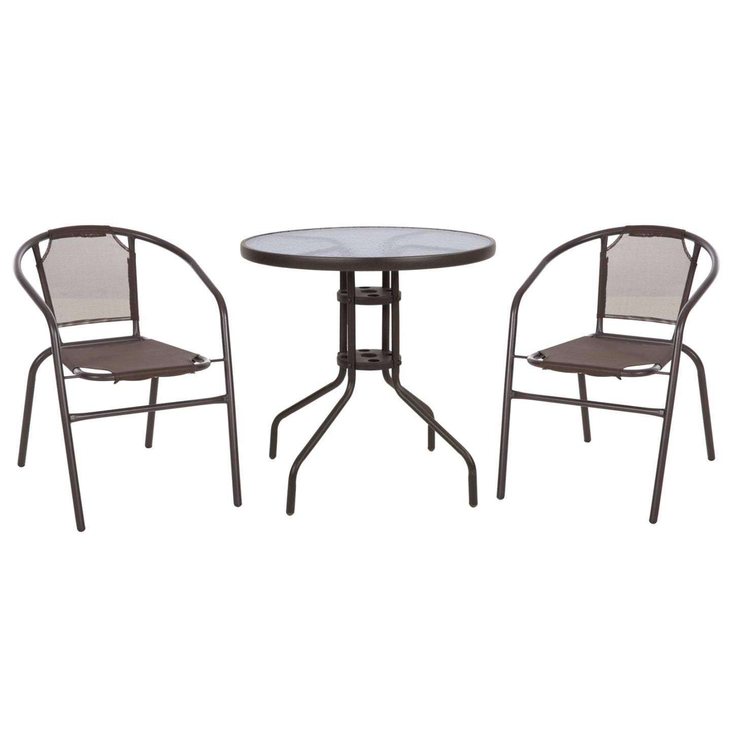 Outdoor Set 3pcs Hm10712 Brown Metal-safety Glass-brown Textilene