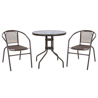 Outdoor Set 3pcs Hm10712 Brown Metal-safety Glass-brown Textilene