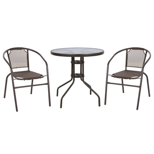Outdoor Set 3pcs Hm10712 Brown Metal-safety Glass-brown Textilene