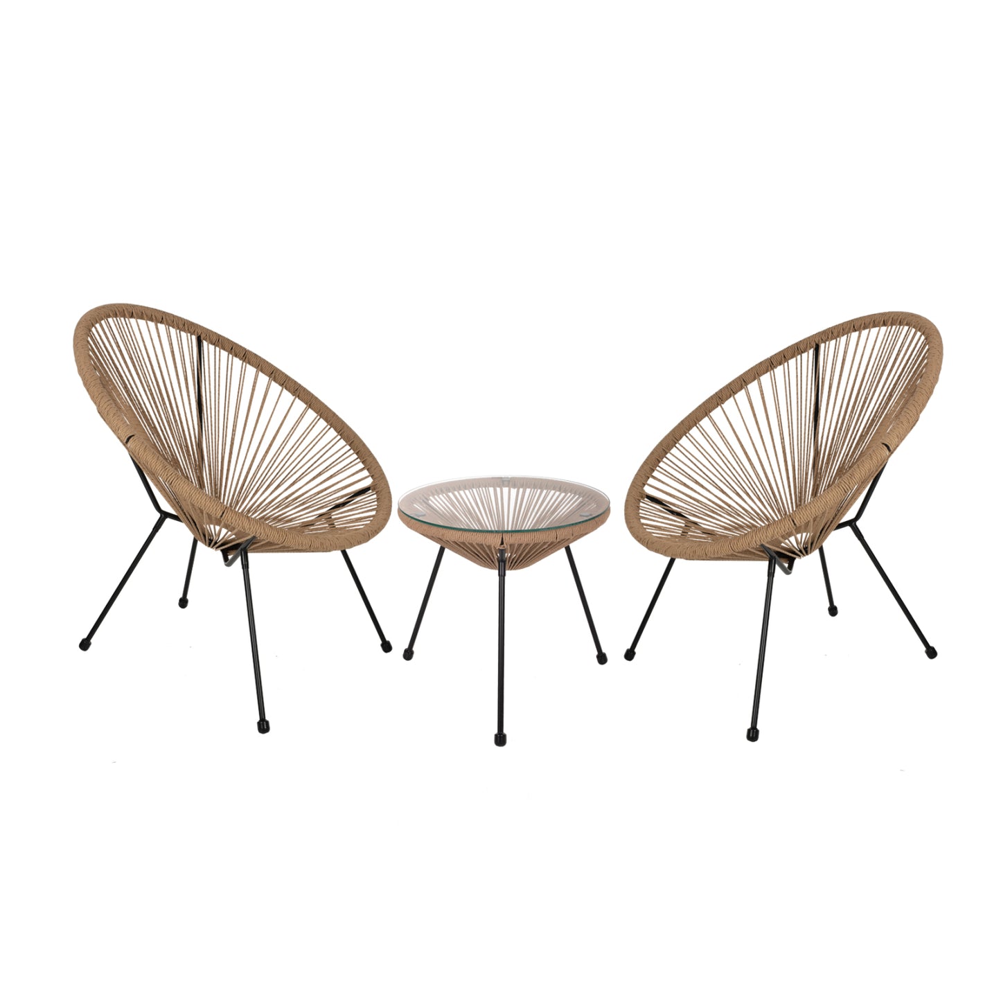 Outdoor Lounge Set 3pcs Acapulco Hm21111 Table & 2 Armchairs In Black-beige
