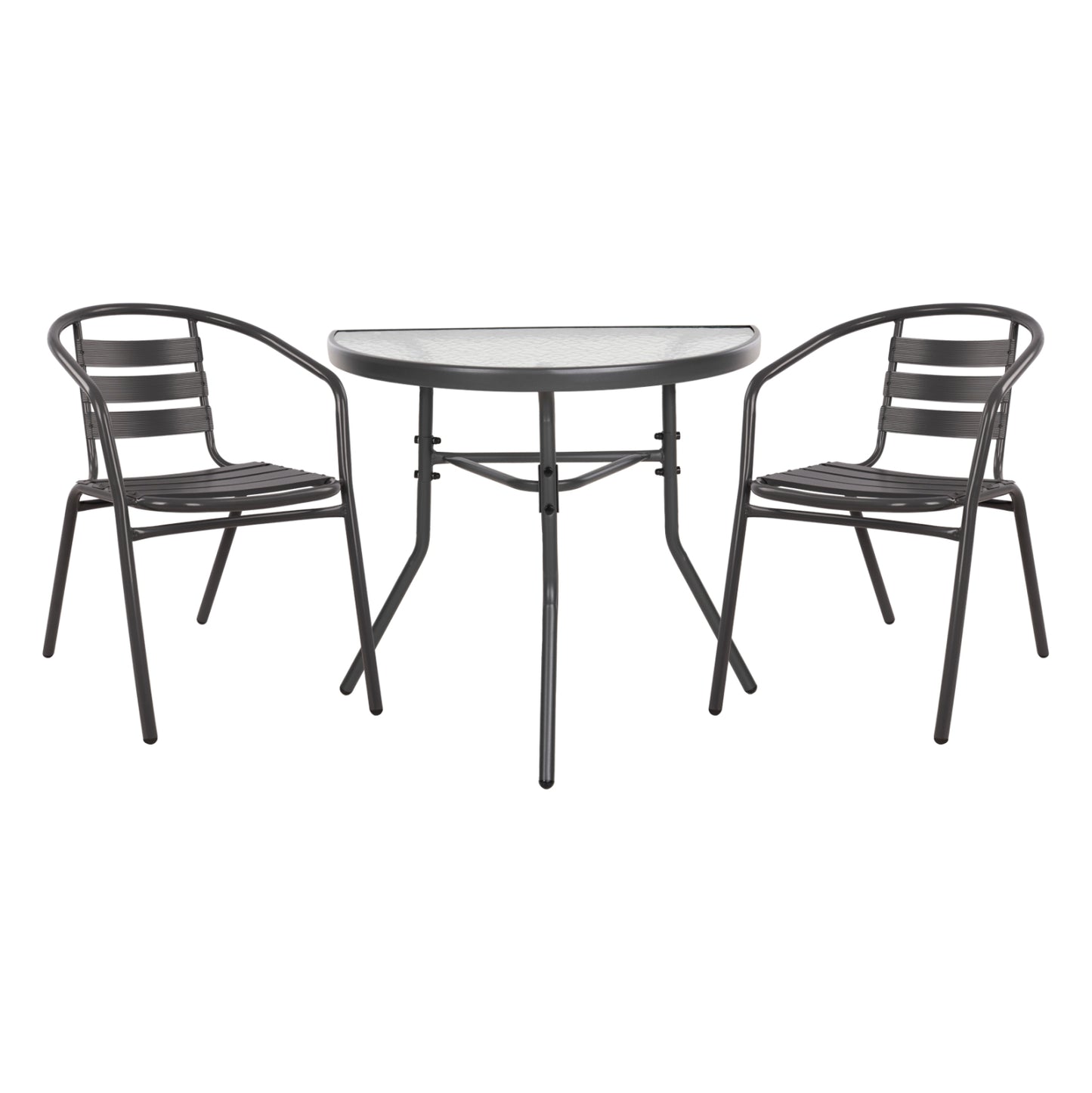 Outdoor Lounge Set 3pcs Laura Hm21112 Semicircular Table & 2 Armchairs In Grey
