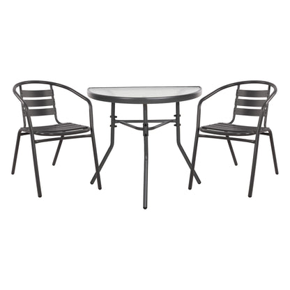 Outdoor Lounge Set 3pcs Laura Hm21112 Semicircular Table & 2 Armchairs In Grey