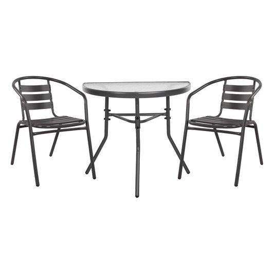 Outdoor Lounge Set 3pcs Laura Hm21112 Semicircular Table & 2 Armchairs In Grey