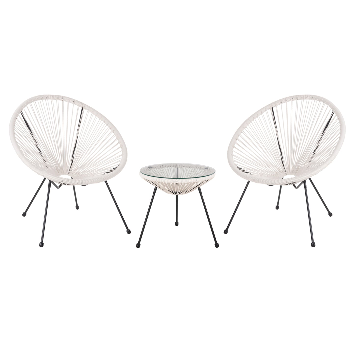 Outdoor Lounge Set 3pcs Acapulco Hm11861.12 P.e.rattan White-metal In Black